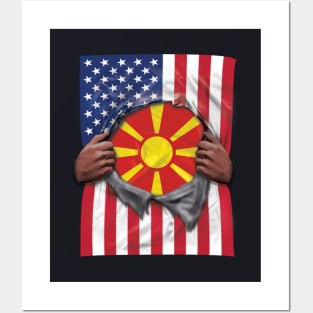 Macedonia Flag American Flag Ripped - Gift for Macedonian From Macedonia Posters and Art